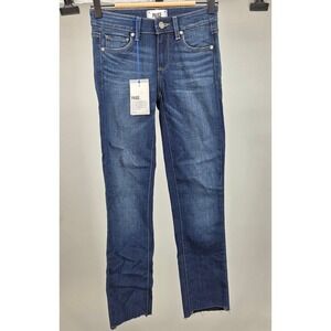 PAIGE Skyline Skinny Jeans Women 24 Blue Raw Hem Classic Mid Rise Denim Stretch